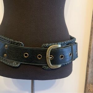 Leather belt , low rise in dark teal blue - one size